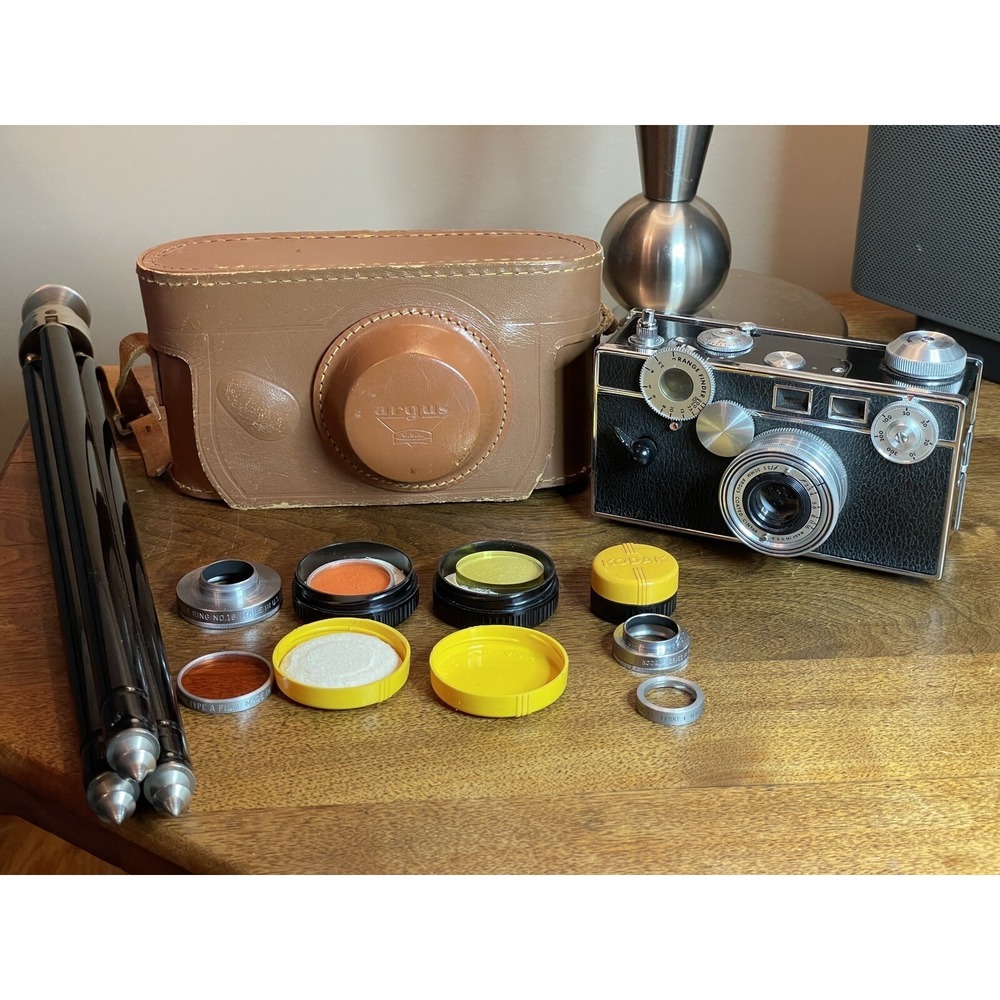 Argus C3 Camera Bilora Tripod Kodak Filters Adapter Rings Excellent Condition